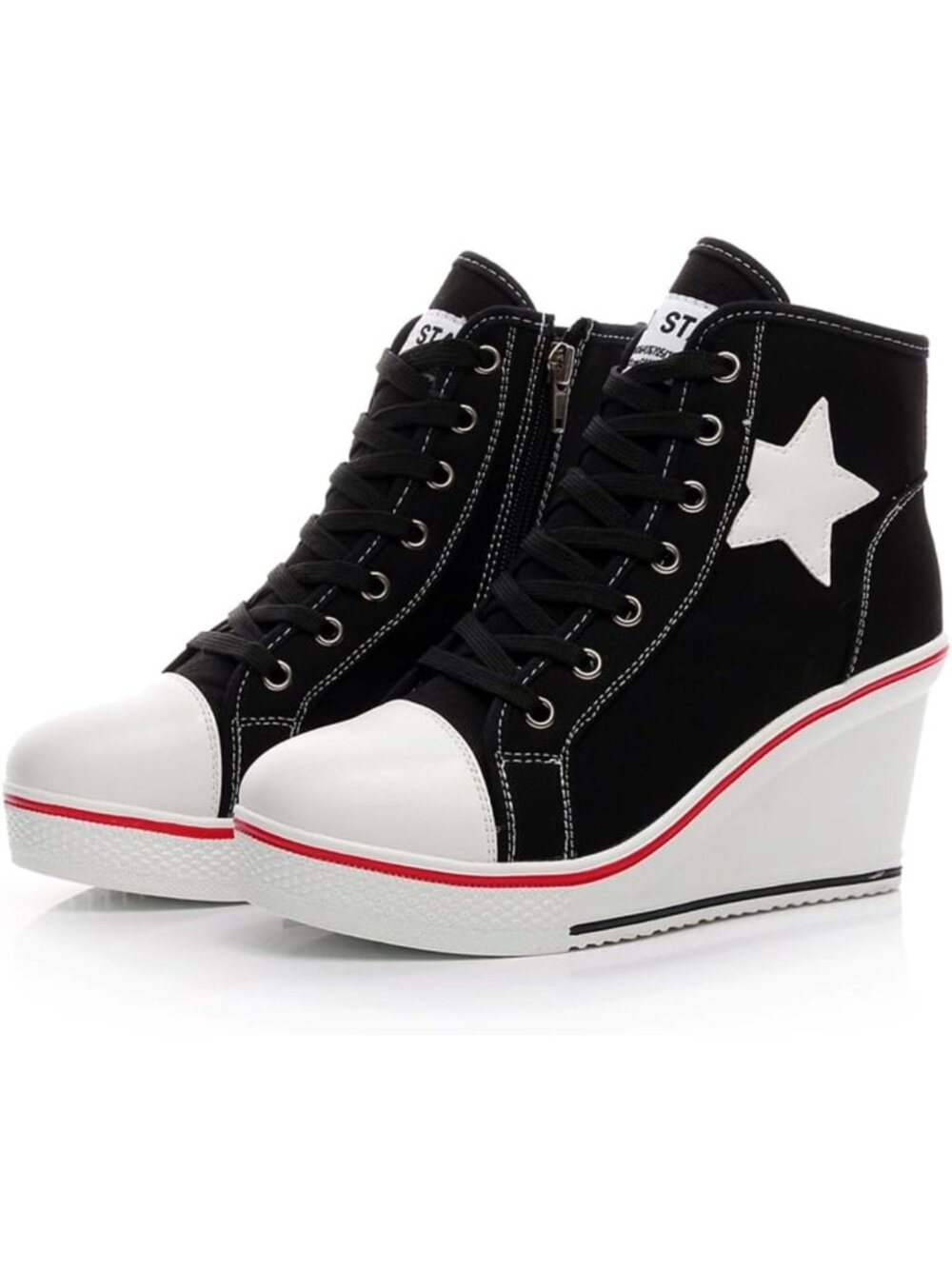 Stylish High Heel Wedge Sneakers for Women | Casual Lace-Up Canvas Ankle Booties